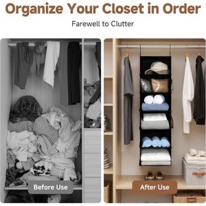 6-Tier Non-Woven Hanging Closet Organizer with Mesh Pockets Foldable Storage Organizer <b>Shelf</b> with 2 Sturdy <b>Hooks</b> - Product Image 4