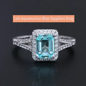 High Quality 925 Sterling Silver 2 Carat 6x8mm Lab Created Blue Pink Ruby Green Colored Lab Grown Sapphire Ring For Women