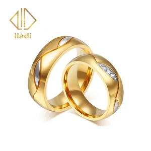 את זהב טבעת זוג 18k קלאסי סגנון נירוסטה מיקרו טבעות זוג התאמת חתונה זוג טבעות