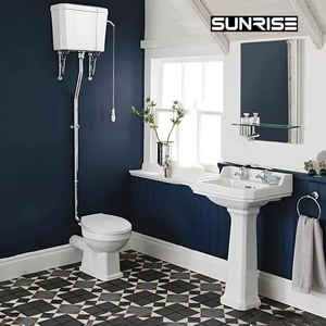 Reino Unido tradicional Clásico Retro cerámica <span class=keywords><strong>Wc</strong></span> Baño de alto nivel compacto de dos piezas inodoro blanco levantado <span class=keywords><strong>cisterna</strong></span> inodoro Pan - Product Image 1
