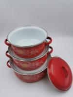 2025 Nouveaux Matériaux Cocotte Ronde en Émail, Batterie de Cuisine de Camping Antiadhésive 3 Pièces en Fonte pour la Cuisine