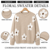 Manteau Pull Femme Tendance Automne Hiver Décontracté à Motif Floral Couleurs Contrastées Tricoté Manches Classiques Anti-Plis Respirant