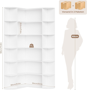 Étagère d'angle haute en forme de <span class=keywords><strong>L</strong></span>, bibliothèque sur pied à 6 niveaux, armoire d'angle blanche, vitrine pour bureau, salon, cuisine - Product Image 4