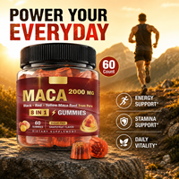 Gummies de Maca Marque Blanche OEM 2000mg 60 Gummies Racine de Maca Noire Rouge Jaune du Pérou Soutien Énergétique Sans Sucre
