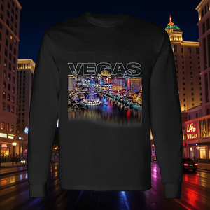 T-shirt à manches longues Vegas Strip, design graphique avec vue nocturne sur la ville de Las Vegas, Nevada - Product Image 3