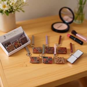 Specchietto Tascabile Quadrato con Motivo a Corteccia, Stile Misto, 6.2x8.6cm, Specchio Cosmetico per Trucco - Product Image 2