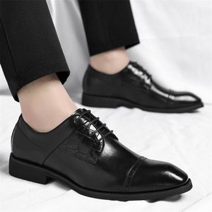 Chaussures habillées Oxford en cuir pour hommes, bout carré, à lacets, semelle extérieure en caoutchouc antidérapante, pour le bureau et les occasions professionnelles, toutes saisons, noir uni - Product Image 3