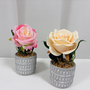 Plante artificielle de haute qualité, rose à <span class=keywords><strong>tige</strong></span> unique <span class=keywords><strong>en</strong></span> <span class=keywords><strong>pot</strong></span>, faux bonsaï pour la décoration de la maison, du bureau, des événements de mariage - Product Image 2