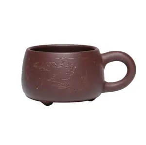 ミニ手作り赤い陶器粘土コーヒーマグ90mlトルコティーカップハンドル付き