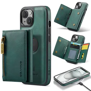 Protective Leather Case With Detachable Back Card Holder Zip Purse For Iphone 13 Pro 14 Pro Max 15 Mobile Phone Zip Wallet Case