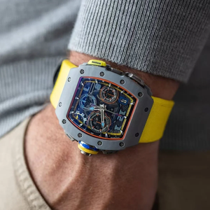 Montre pour homme avec boîtier en alliage de titane luxueux, finition or rose, cadran en cristal saphir, bracelet en caoutchouc, fonction chronographe complexe - Product Image 5