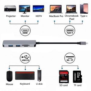Hub USB-C 5-en-1 avec double interface Type-C 3.0 et lecteur de cartes <span class=keywords><strong>Micro</strong></span> <span class=keywords><strong>SD</strong></span>/TF pour <span class=keywords><strong>Mac</strong></span>, S9/S8, P20 (en stock) - Product Image 3