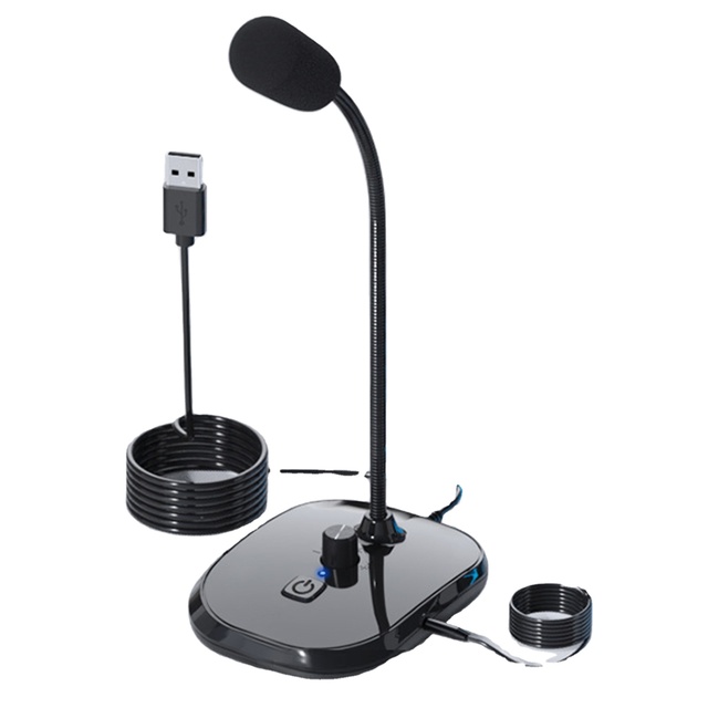 3.5mm Jack Computer with Mute Button Plug & Play Condenser Mic with LED Indicator USB Desk Gooseneck Microphone