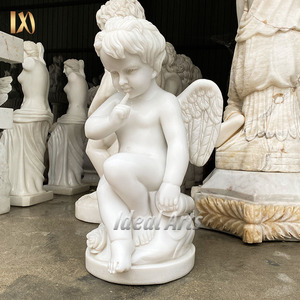 Juego de Estatuas de Querubín Musical de Mármol Blanco Talladas a Mano, Escultura de Ángel Clásica para Decoración de Jardín Exterior - Product Image 4