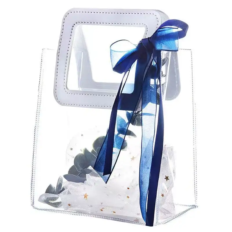 POPULAR READY TO SHIP CLEAR SMALL WEDDING GIFT BAG CLEAR CANDY BAG WITH RIBBONS