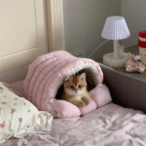 Winter enclosed cat and dog <b>bed</b>, providing a sense of security, warm and fleece-lined for winter, a swaddle-style pet <b>bed</b> for - Product Image 2