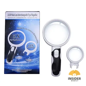 LED Magnifying Glass 10X 5X Illuminated 2 Interchangeable Lens Best Magnifier Set With Lights Mother Gift