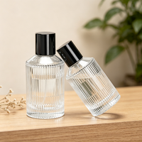 Flacons de parfum en verre transparent à rayures rondes de haute qualité, 30 ml et 100 ml, avec couvercle sérigraphié pour emballage de parfum, boîte cadeau
