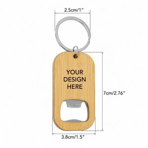 Custom Logo Eco Friendly Bamboo Bottle Opener Keychain Portable Metal Key <b>Ring</b> for Bar and Restaurant Giveaways - Product Image 6