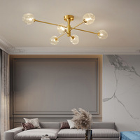 Lámpara de Techo LED Moderna de Diseño Simple y Creativo, con Múltiples Bombillas y Pantalla de Cristal