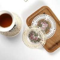 Sous-verres en dentelle rétro française, brodés et ajourés, ornements de style campagnard faits à la main, forme irrégulière