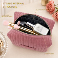 Pochette cosmétique en velours personnalisée, grande capacité, trousse de maquillage de voyage, organiseur de toilette, sac de rangement pour soins de la peau à rayures pour femmes