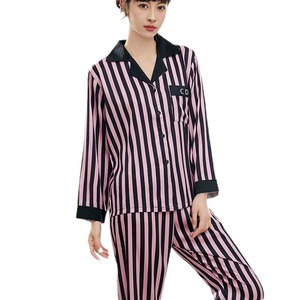 Conjunto de Pijama de Seda Satinada para Mujer, Nuevo, Estampado a Rayas, Manga Larga - Product Image 3