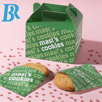 Boîte d'emballage pour biscuits en carton personnalisé, vert et rose, avec logo, sac à biscuits, boîtes à emporter pour boulangerie, boîte à fast-food avec poignée
