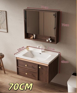 Nuevo mueble de baño de estilo chino con estructura de madera de nogal, lavabo cerámico integrado y espejo inteligente. - Product Image 6