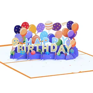 Design Best Eco-friendly 3d Happy Birthday Greeting Pop Up Coated Paper Card For Friend