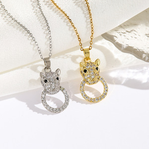 Collar con Colgante de Cabeza de Leopardo/Pantera, Chapado en Oro de 18K, Acero Inoxidable, Estilo Hip Hop, con Circonitas, para Mujer - Product Image 1