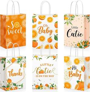 Party Treat Bags Goody Gift Bags with Handles <b>Orange</b> Theme Party Favor Tangerine Birthday Decoration Summer Supplies - Product Image 1