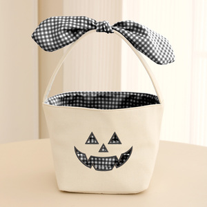 Cesta de lona a cuadros para Halloween, decoración de Halloween, cesta de dulces con diseño de calabaza, cesta de tela a cuadros para Halloween - Product Image 4