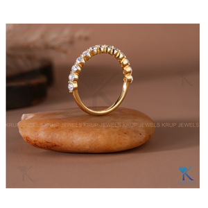 Classic Round Cut Half Eternity Band 14K Yellow Gold Wedding Ring Women Lab Grown Diamond Party & Anniversary <b>Fine</b> Jewelry - Product Image 4