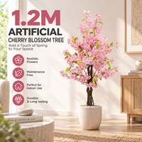 Pohon Bunga Sakura Buatan Tiang Kayu Asli Bunga Sutra 120CM Tahan UV Tahan Api Desain Lanskap Kustom Grosir