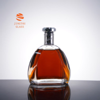 Bouteille en verre à facettes plate et ronde personnalisée de 700 ml, bouteille en verre blanc de haute qualité pour XO Cognac Brandy, approvisionnement en gros