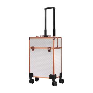 Valise à roulettes Qihui Makeup Case 3599 en métal blanc doré pour salon de beauté et rangement à domicile, printemps 2023 - Product Image 1