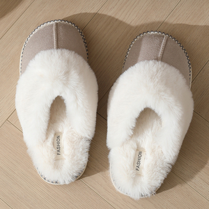 Chaussons d'hiver chauds en fourrure pour femme, pantoufles de luxe en peluche pour couple, chaussures d'intérieur en coton à talons plats, pantoufles moelleuses - Product Image 6