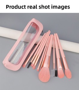 Juego de 10 Brochas de Maquillaje con Mango de Madera Rosa, Logotipo Personalizado, Pelo Sintético Suave, Brocha Profesional para Base y Polvo Cosmético con Bolsa - Product Image 4