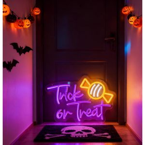 Halloween Trick or Treat LED Neon <b>Sign</b> USB Powered Shop <b>Sign</b> Street Atmosphere Light Indicator Display Board Luminous Lettering - Product Image 4