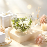 Mug en verre à double paroi avec fleurs séchées naturelles vertes, tasse à café ou à thé isolée en borosilicate résistant à la chaleur avec poignée