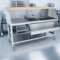 Comptoir de bar mobile en acier inoxydable commercial avec évier intégré, bac à glace et porte-bouteilles