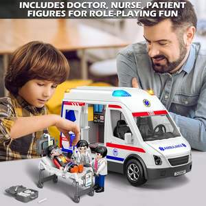 Grand <span class=keywords><strong>camion</strong></span> ambulance <span class=keywords><strong>jouet</strong></span> à friction pour enfants, ensemble de jeu de rôle de sauvetage d'urgence avec lumières et sons pour les tout-petits - Product Image 5