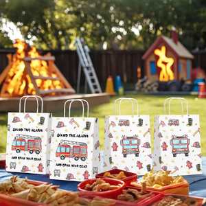 Sacs cadeaux sur le thème des camions de pompiers avec poignées, sacs de rangement pour friandises et cadeaux de pompier, adaptés aux fêtes d'anniversaire - Product Image 5