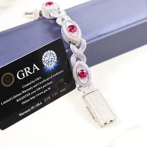 New Fashion Jewelry <b>Mens</b> Ruby Diamond Eyes Bracelet 15mm 925 Sterling <b>Silver</b> VVS Moissanite Diamond Cuban Link Bracelet - Product Image 2