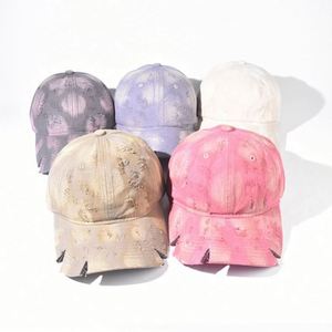 Arrival Fashion Trendy Women Men Stylish <b>Tie</b> Dyed Structured Distressed Baseball Cap with Cut Destroyed Bill - Product Image 1