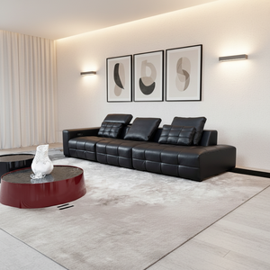 Sofá de Tres Plazas Laurence, Cuero Genuino de Vaca, Estilo Casual Minimalista de Diseño, Diseño Modular, Relleno de Esponja de Alta Densidad - Product Image 1