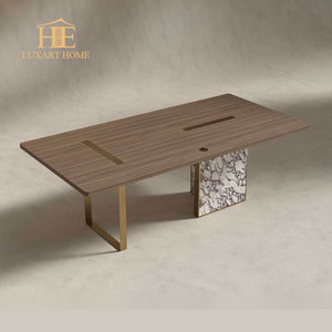 Scrivania di Lusso con Struttura in Acciaio Inox e Impiallacciatura in Legno, con Sedia <span class=keywords><strong>da</strong></span> Ufficio, Tavolo per Ufficio o Lavoro <span class=keywords><strong>da</strong></span> <span class=keywords><strong>Casa</strong></span> - Product Image 3