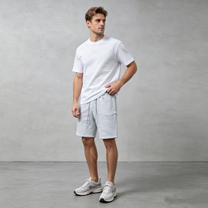 Pantalones cortos para hombre, estilo Bermuda, con cordón ajustable, color liso, transpirables, 100% algodón, cintura media, ODM, forro polar, felpa francesa. - Product Image 3