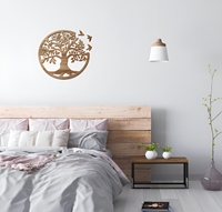 3 pièces d'ornements muraux écologiques en bois, motif arbre généalogique rond avec trois oiseaux, pour la décoration de chambre, salon, bureau et maison de campagne